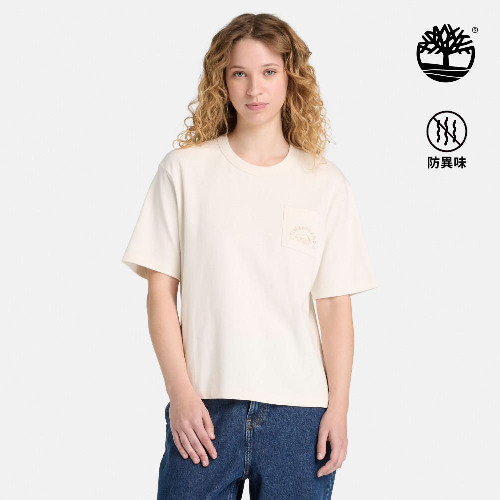 Timberland 女款白色寬版短袖口袋T恤|A43YFCM9