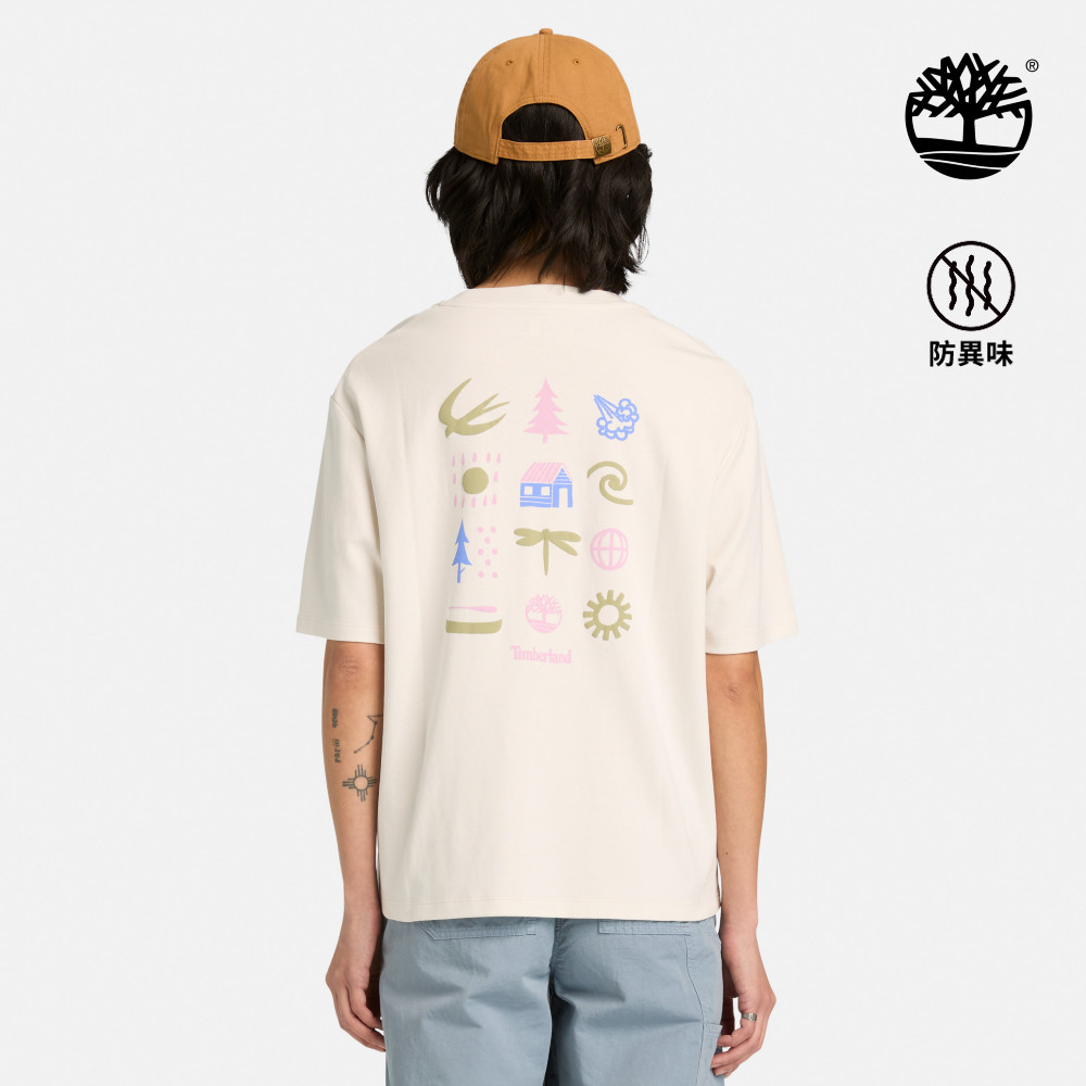 Timberland 女款白色寬版圖案短袖T恤｜A43XQCM9