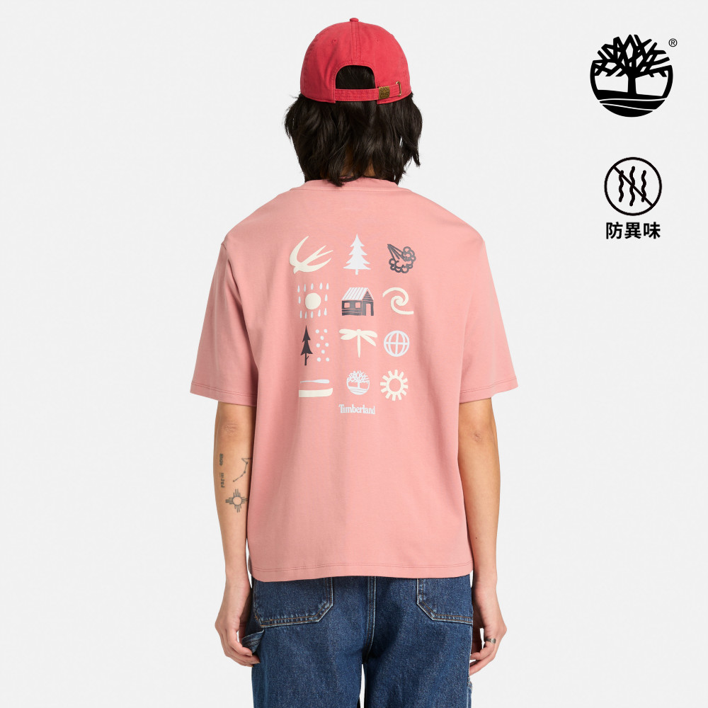 Timberland 女款粉色寬版圖案短袖T恤｜A43XQR85