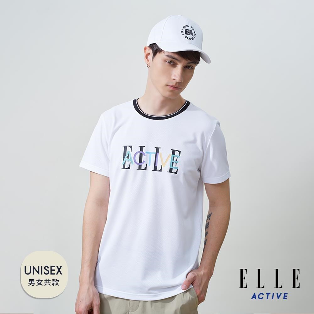 ELLE ACTIVE 男女共款 彩色LOGO印花吸濕排汗圓領短袖T恤-白色 (EA25S2F1605-90)
