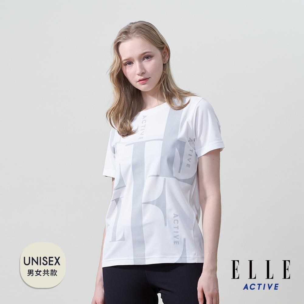 ELLE ACTIVE 男女共款 經典LOGO大印花吸濕排汗圓領短袖T恤-白色 (EA25S2F1604-90)