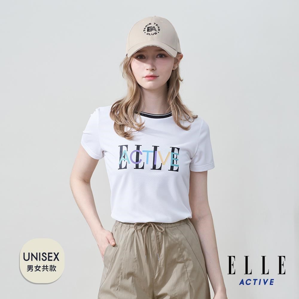 ELLE ACTIVE 男女共款 彩色LOGO印花吸濕排汗圓領短袖T恤-白色 (EA25S2F1605-90)（其他規格）