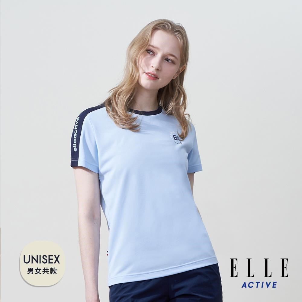ELLE ACTIVE 男女共款 運動風肩袖拼接吸濕排汗圓領短袖T恤-淺藍色 (EA25S2F1606-31)