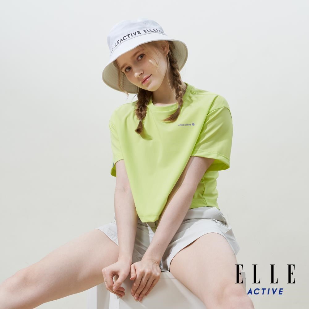 ELLE ACTIVE 寬鬆背後印花短版圓領上衣-檸檬綠 EA25S2W160244