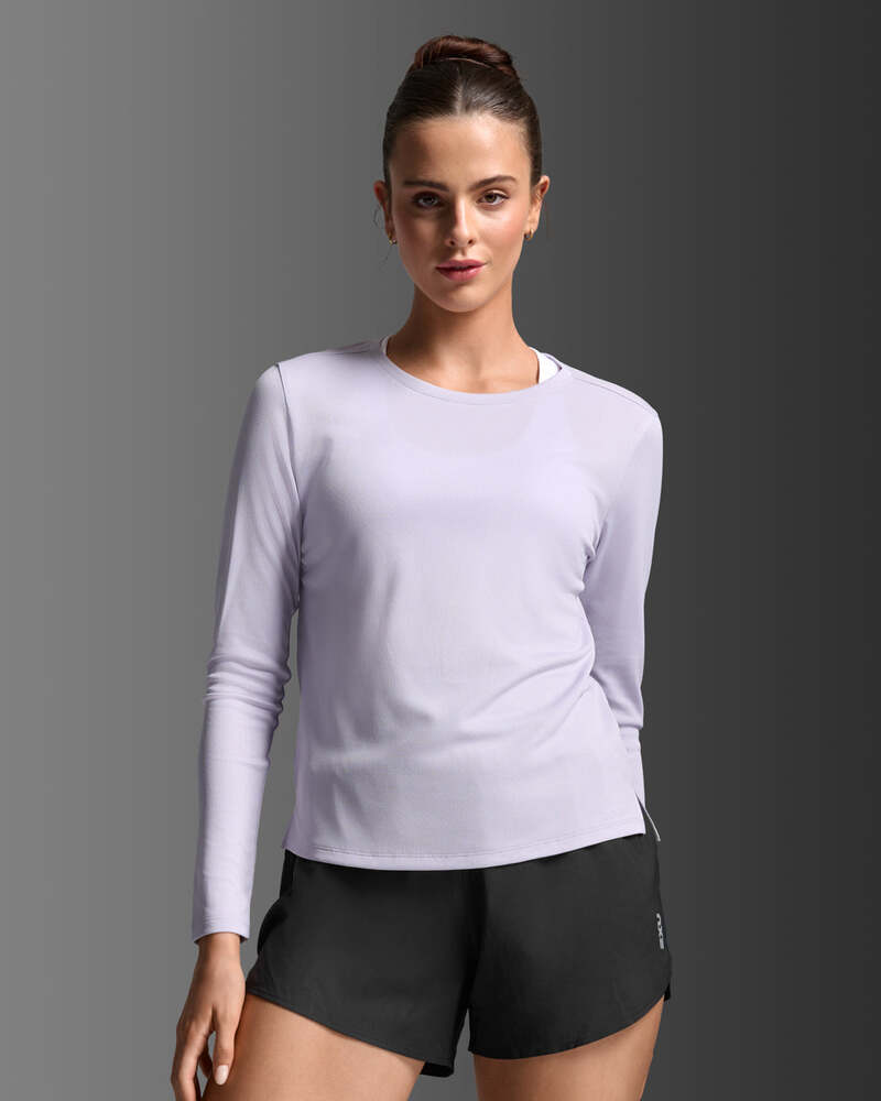 2XU Aero Long Sleeve 女士 暢跑透氣排汗快乾UPF防曬長袖運動上衣|淺紫