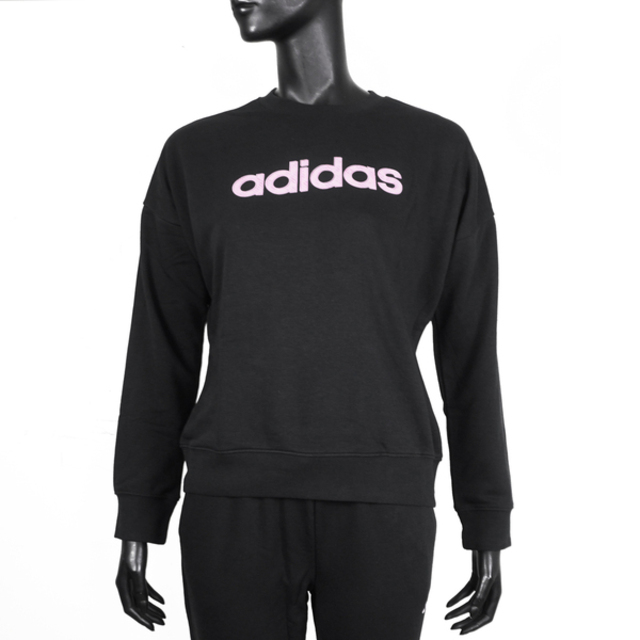 adidas 愛迪達 Adidas 愛迪達 W B Lin Ft Sw [KA7197] 女 長袖上衣 休閒長袖 黑 大學T 居家 日常