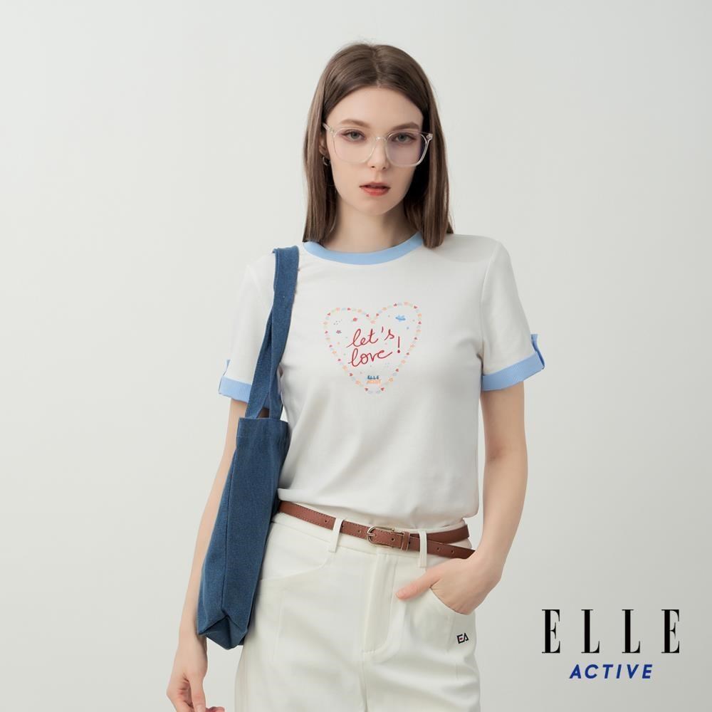 ELLE ACTIVE 女款 愛心印花短袖T恤-白 (EA26S2W1608-90)