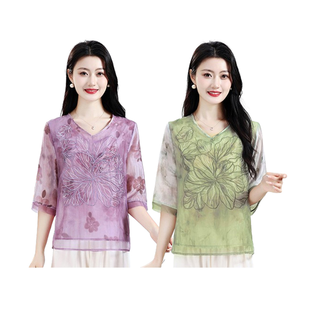 K.W. 現貨立體花朵麻絲優雅假二件式上衣(新品/上衣/休閒/印花/背心)
