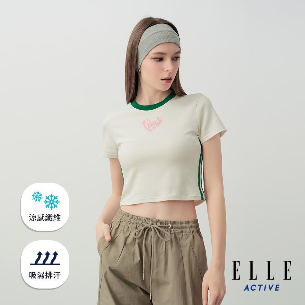 ELLE ACTIVE 女款 簡約撞色涼感短版短袖T恤-珍珠白 (EA26S2W1602-91)