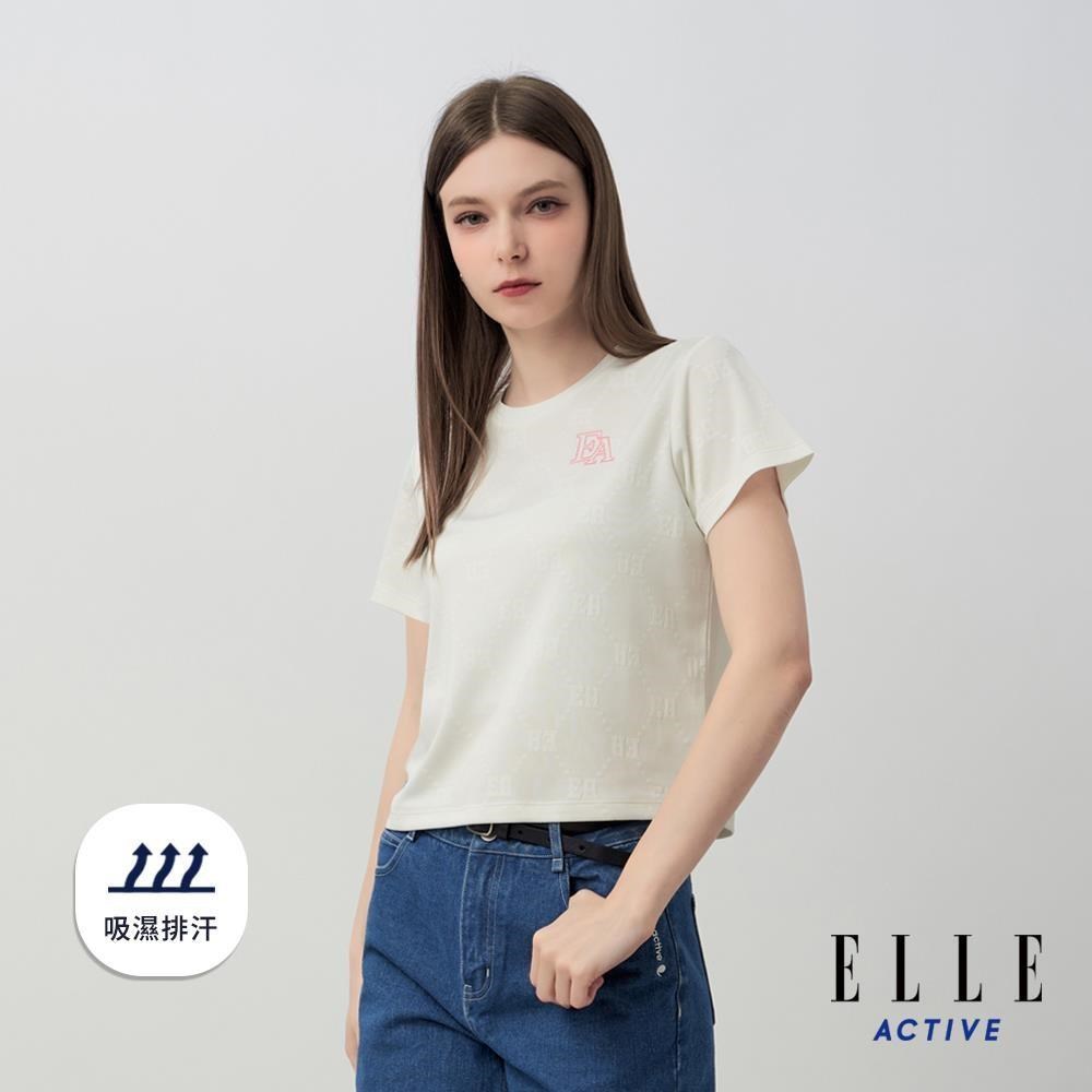 ELLE ACTIVE 女款 排汗緹花短袖T恤-珍珠白 (EA26S2W1605-91)