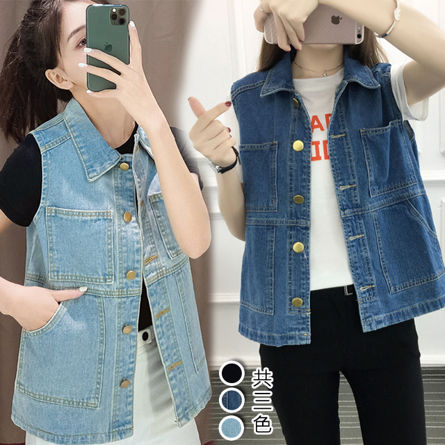 K.W. 現貨牛仔元氣歐膩丹寧百搭背心(新品/小香風/丹寧/背心/雜誌款)