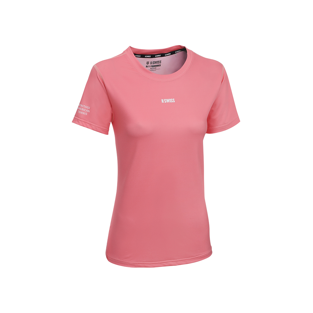 K-SWISS 排汗T恤 26SS PF TEE 11 W 吸濕排汗 短上衣 女短袖上衣 粉紅色 1913696-699