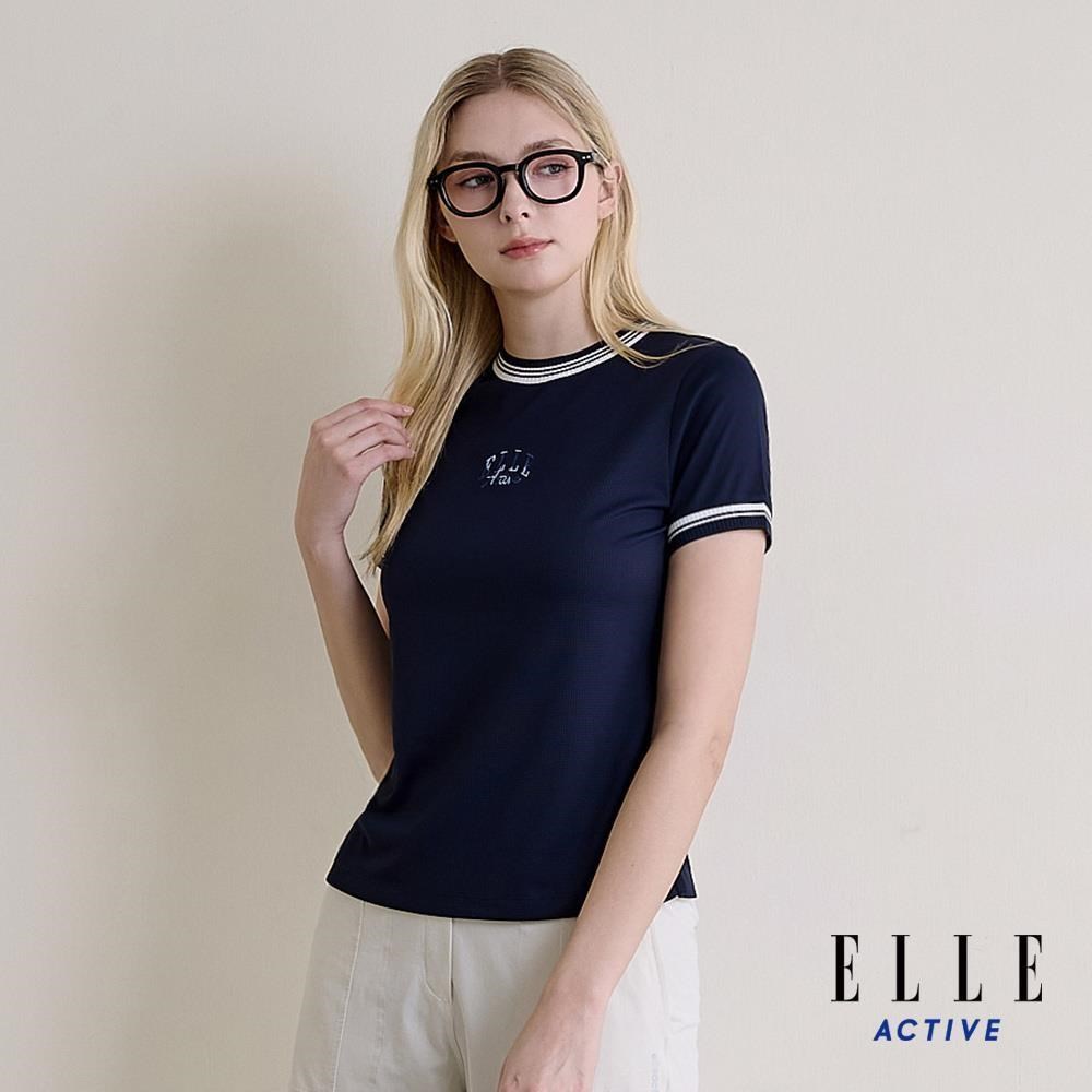 ELLE ACTIVE 女款 撞色滾邊短袖T恤-深藍 (EA26S1W1607-39)