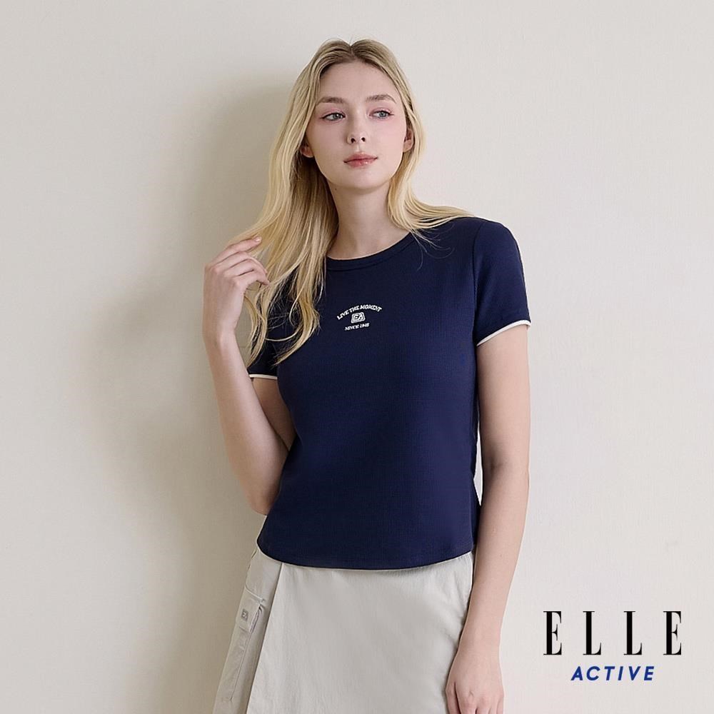 ELLE ACTIVE 女款 修身羅紋短袖T恤-深藍 (EA26S1W1604-39)