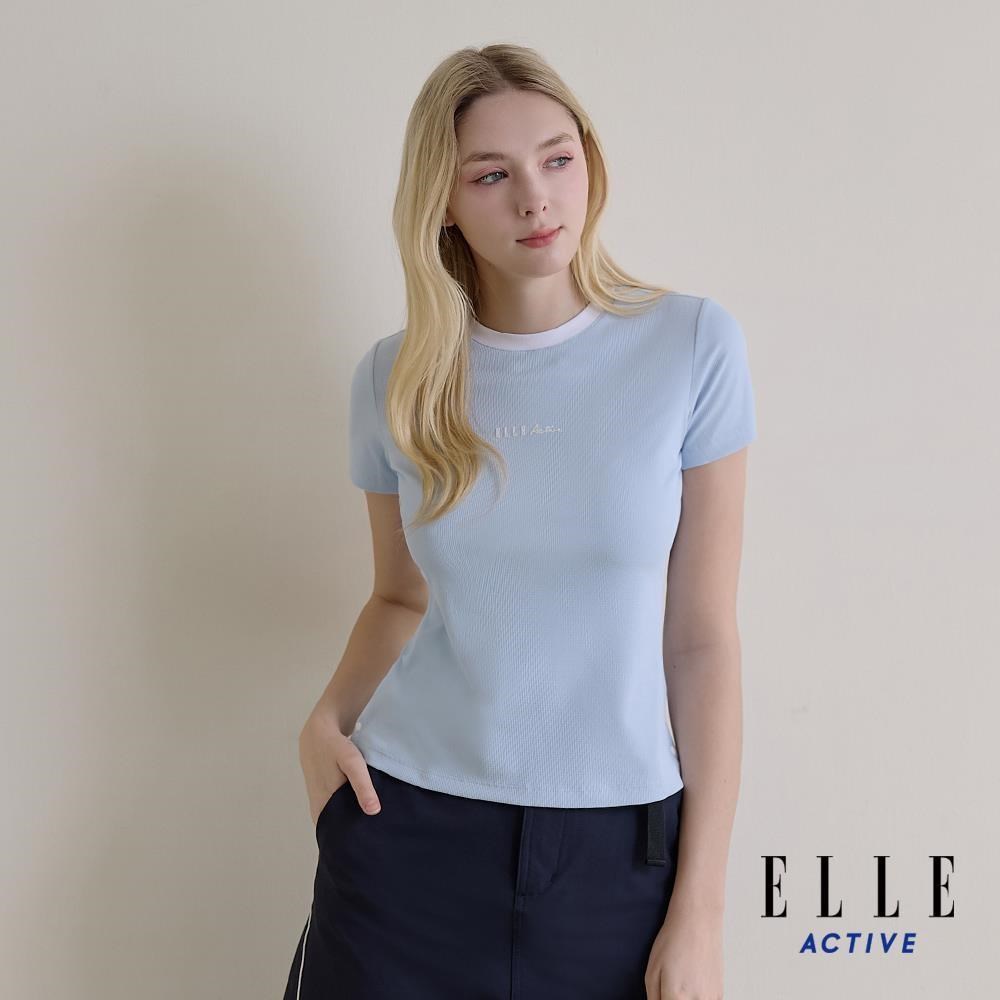 ELLE ACTIVE 女款 顯瘦羅紋圓領短袖T恤-淺藍 (EA26S1W1608-31)