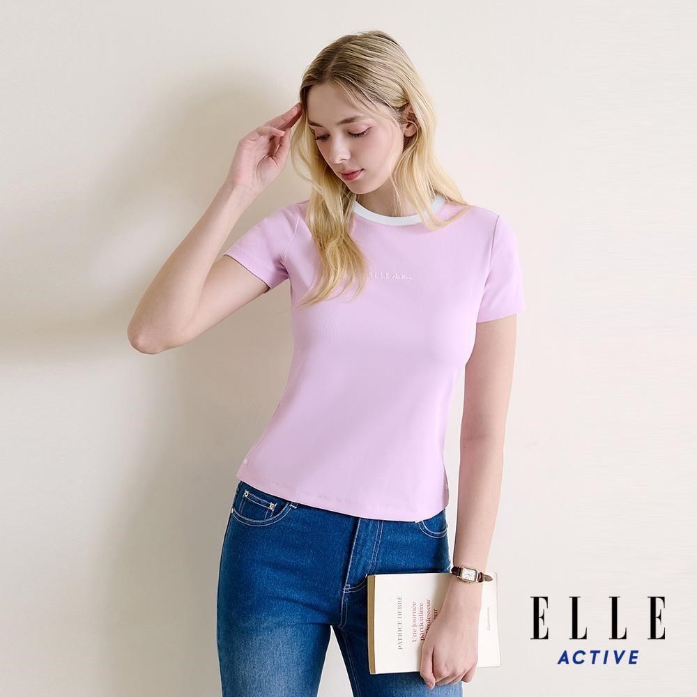 ELLE ACTIVE 女款 顯瘦羅紋圓領短袖T恤-粉紅 (EA26S1W1608-72)
