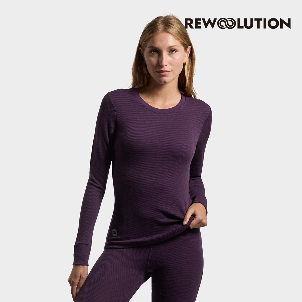 Rewoolution 女 LILY 180g長袖T恤(深紫紅)-美麗諾羊毛 保暖 吸排 羊毛衣 圓領T恤 REEB2WC70778