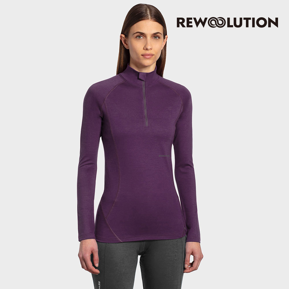 Rewoolution 女 LINDSEY 190g長袖半開襟(深紫紅)-美麗諾羊毛 保暖 天然抗臭 立領上衣 REEB2WC90272