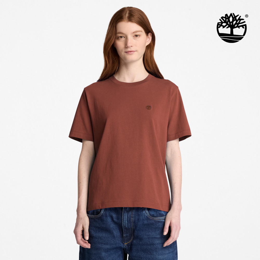Timberland 女款灰褐色刺繡大樹LOGO短袖T恤|0YH5KAIM