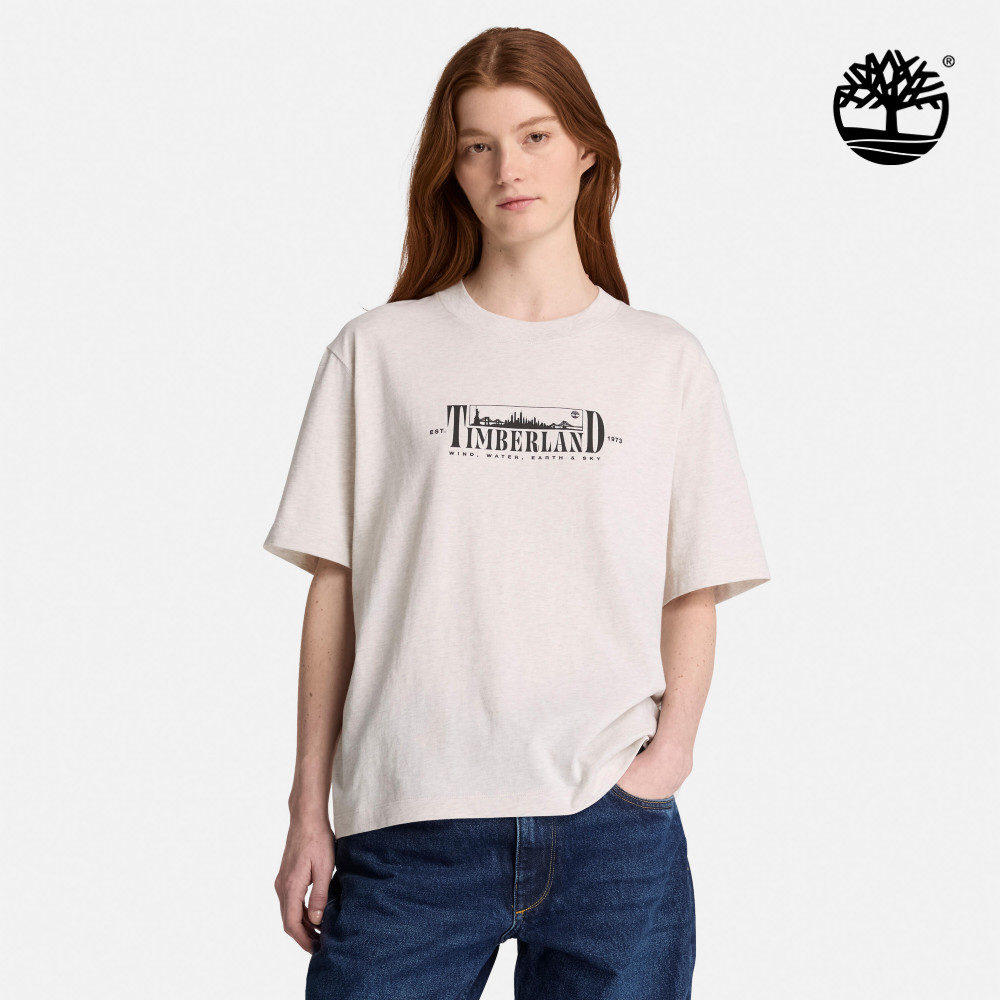 Timberland 女款淺米色寬版短袖T恤|0YH5G546