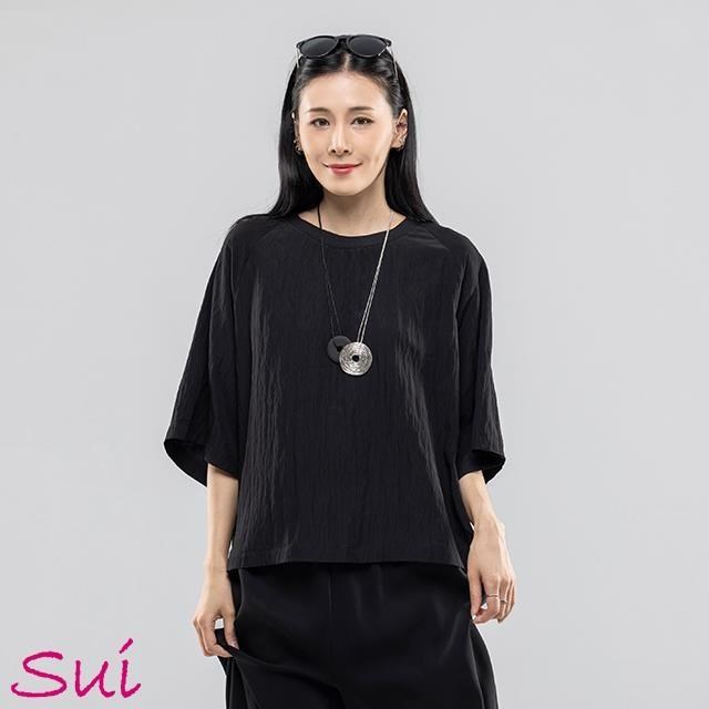 Sui服飾 圓領素面上衣-黑