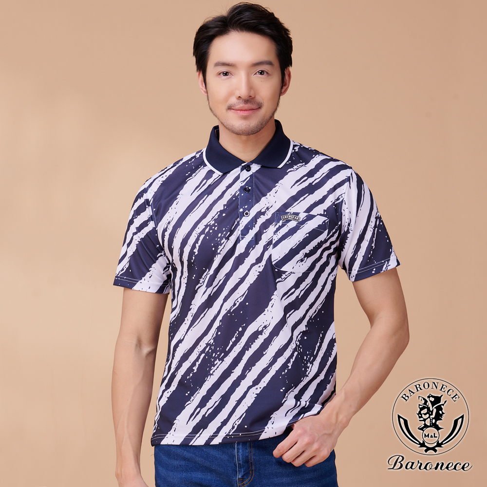 BARONECE 簡約印花滑順柔軟短袖POLO衫_黑(24208T-25)