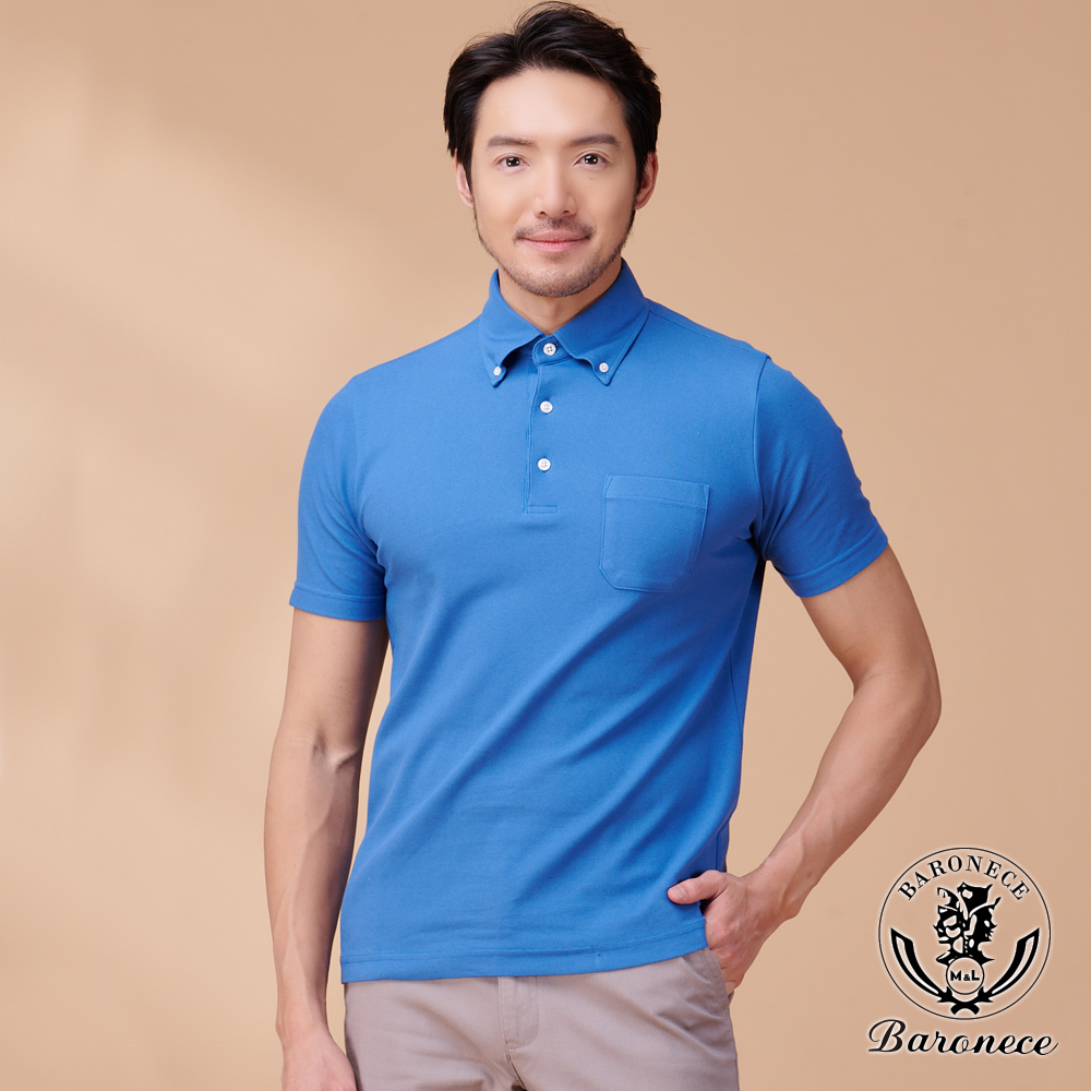 BARONECE 簡約質感襯衫領短袖POLO衫_藍(323802-71)
