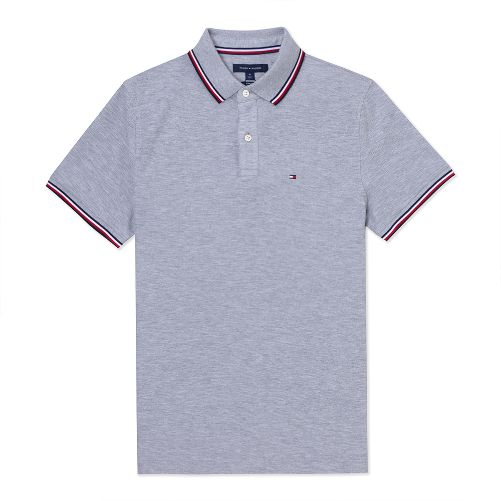 Tommy Hilfiger 熱銷滾邊刺繡Logo短袖Polo衫-灰色