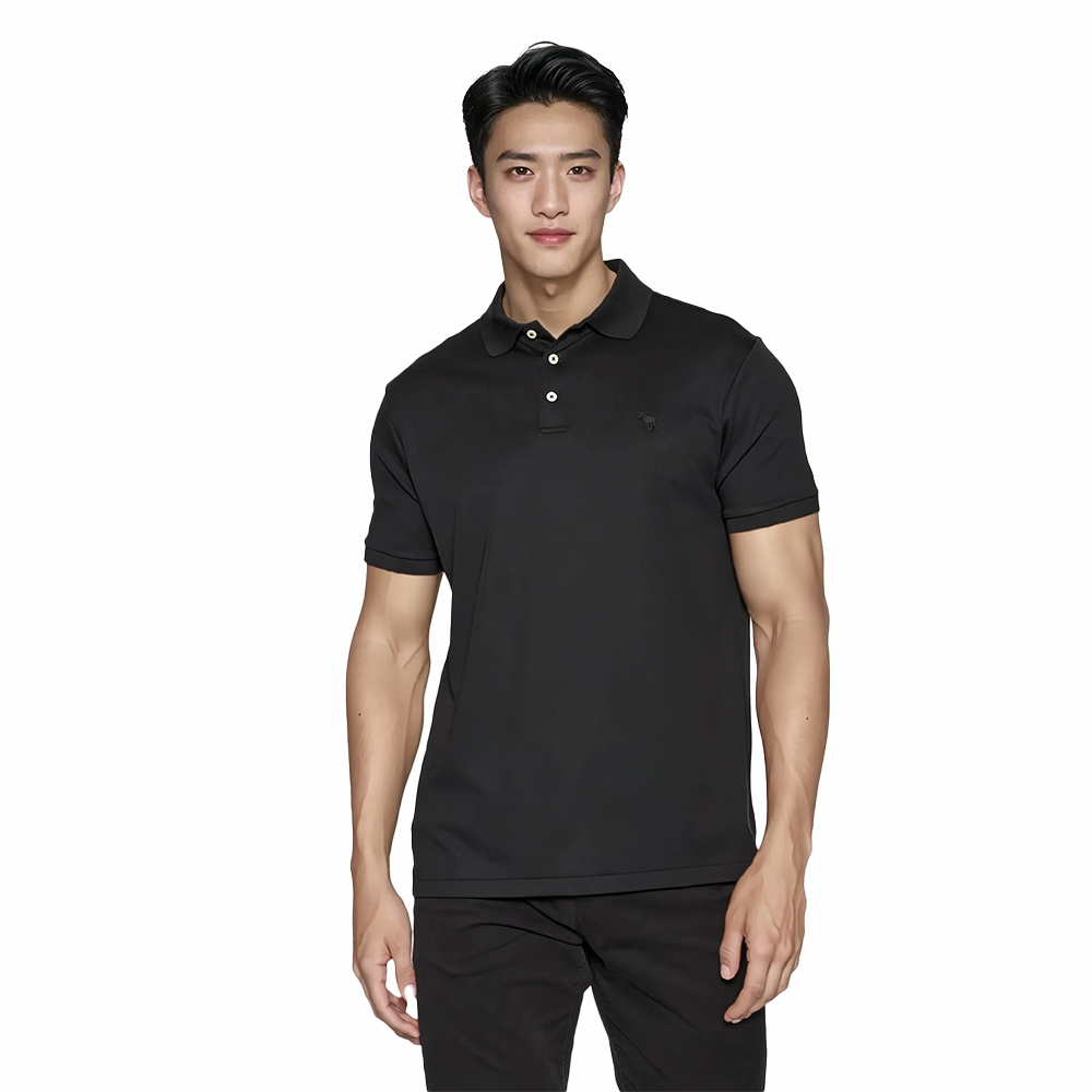 AF 麋鹿 A&F 熱銷刺繡麋鹿短袖Polo衫-黑色