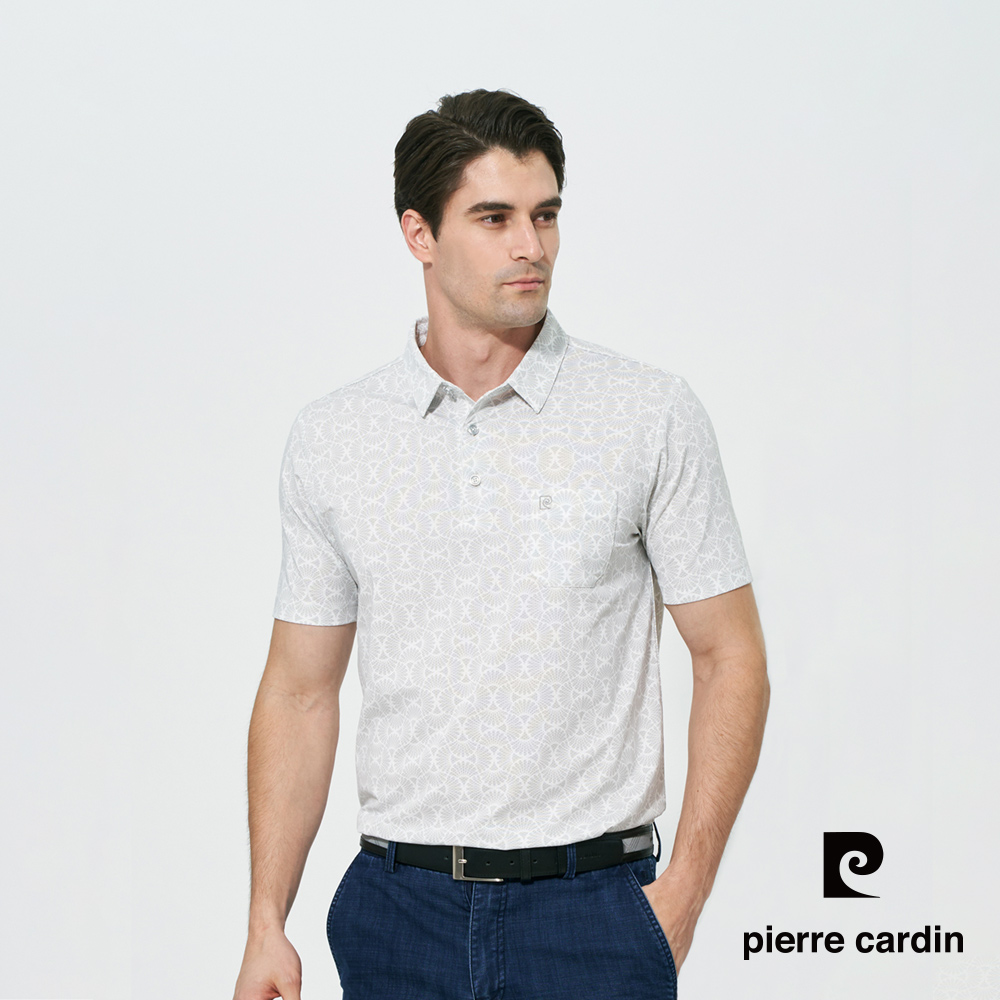 Pierre Cardin 皮爾卡登 男款 吸濕排汗印花襯衫領短袖polo衫-灰色 (5257203-92)