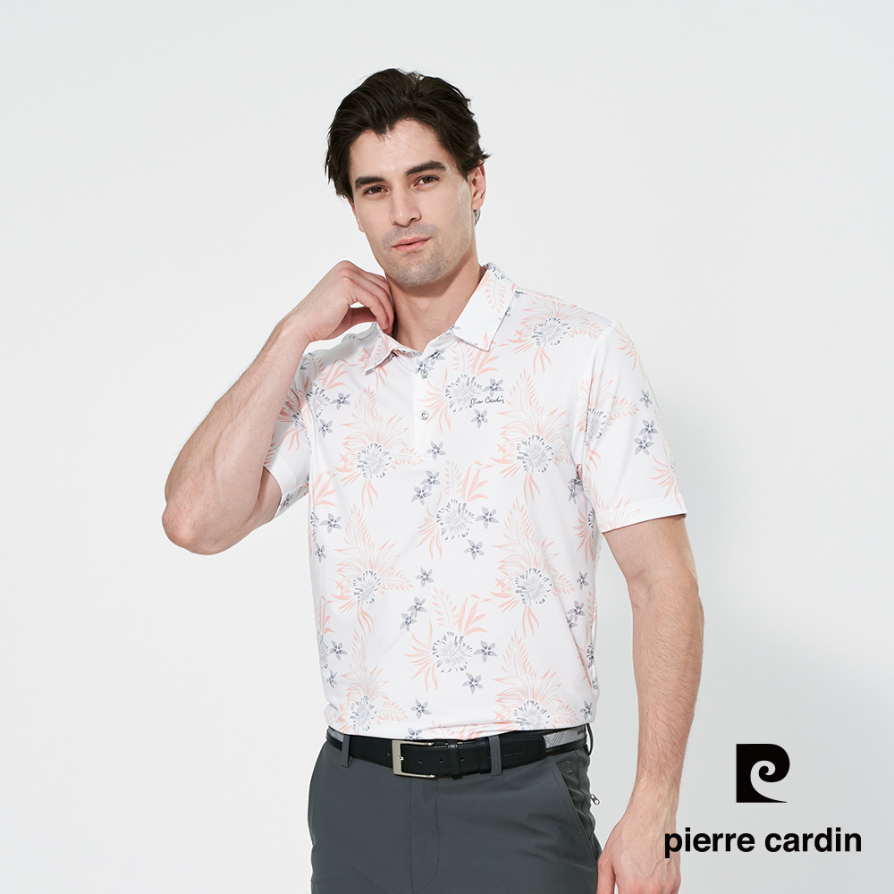 Pierre Cardin 皮爾卡登 男款 吸濕排汗印花襯衫領短袖polo衫-桔色 (5257215-62)