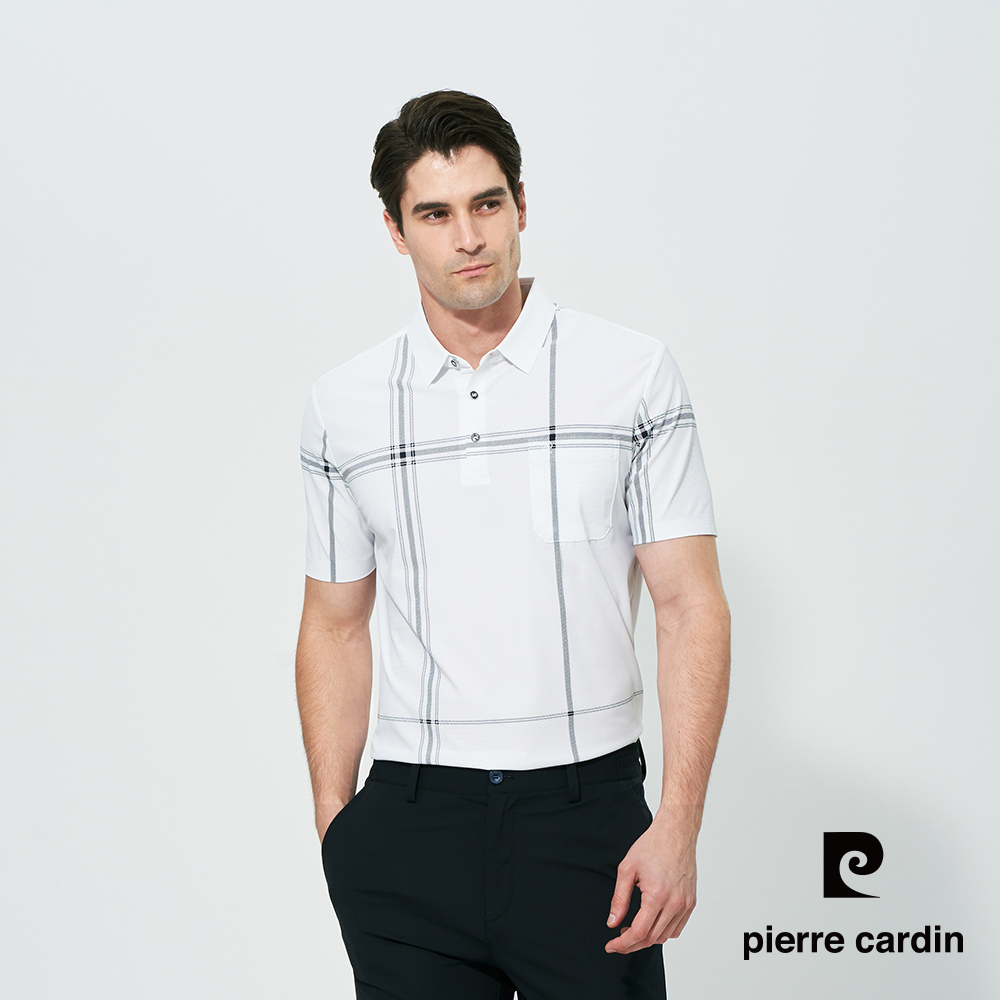 Pierre Cardin 皮爾卡登 男款 無縫印花襯衫領短袖polo衫-白色 (5257218-90)