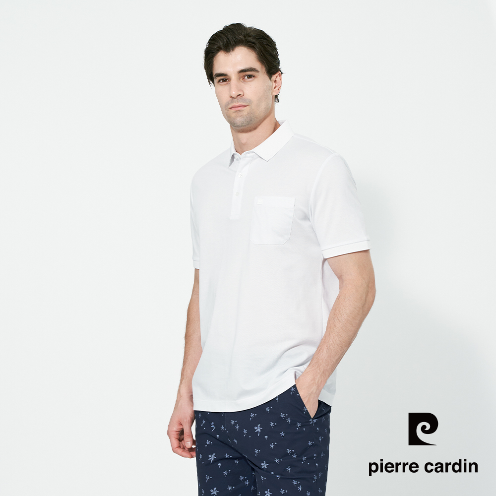 Pierre Cardin 皮爾卡登 男款 蠶絲混紡抗菌素面短袖polo衫-白色 (5257261-90)