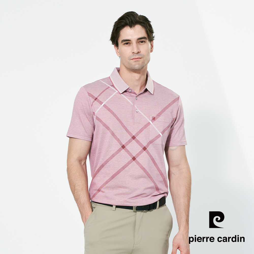 Pierre Cardin 皮爾卡登 男款 大定位印格短袖polo衫-粉紅色 (5257270-72)