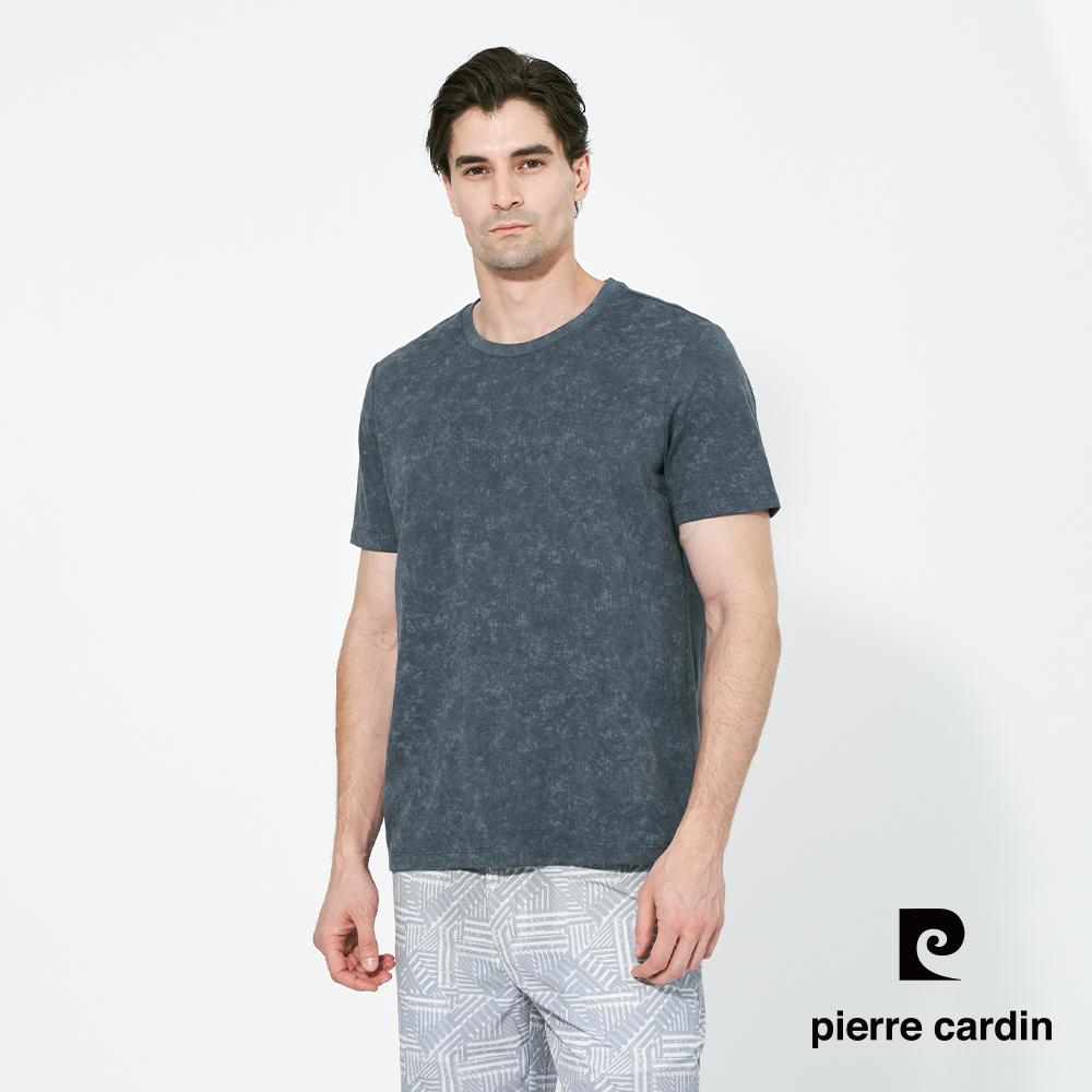 Pierre Cardin 皮爾卡登 男款 印花LOGO圓領短袖T恤-藍色 (5257280-38)
