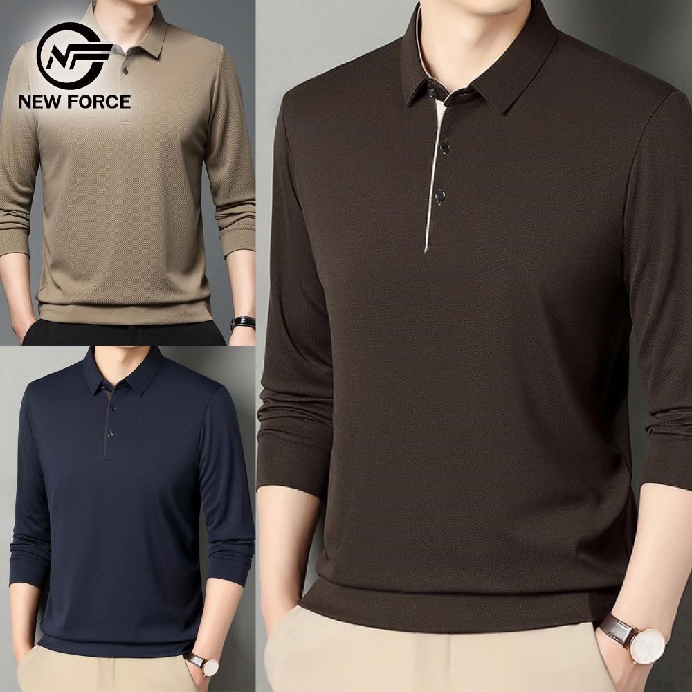 NEW FORCE 輕熟素面百搭男長袖POLO衫