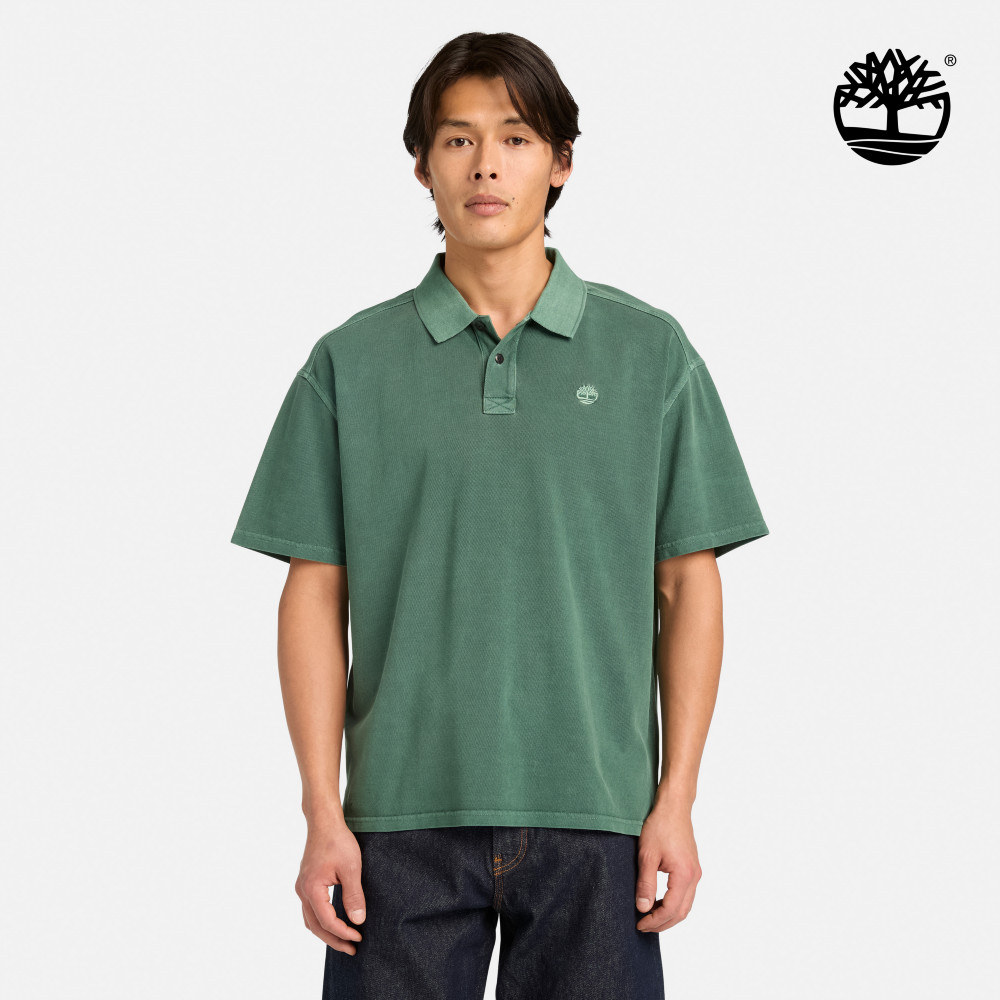 Timberland 男款松綠色寬版短袖Polo衫|A42D5A6X