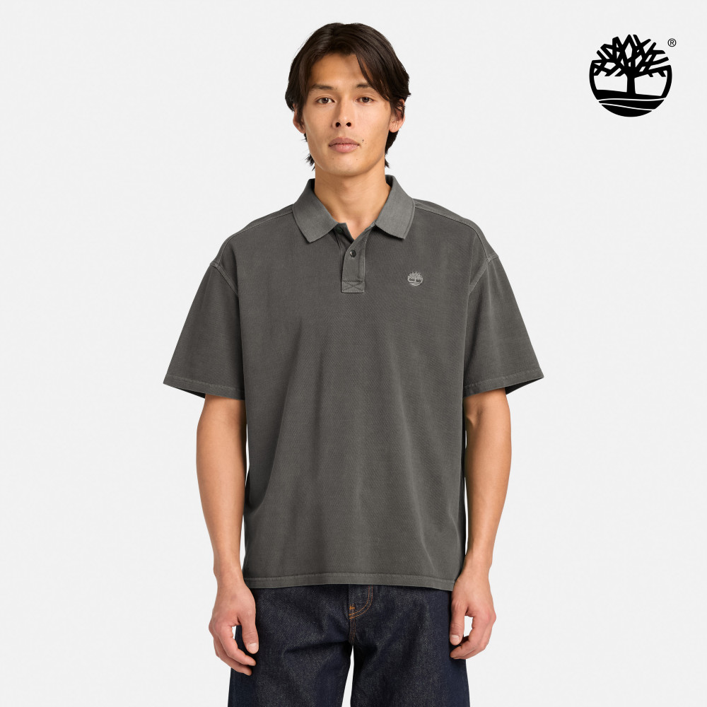 Timberland 男款黑色寬版短袖Polo衫|A42D5W08