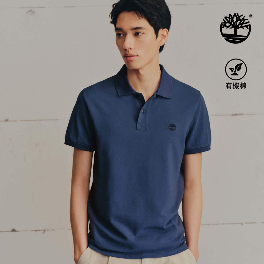 Timberland 男款藍色合身短袖Polo衫|A2EPMEYO