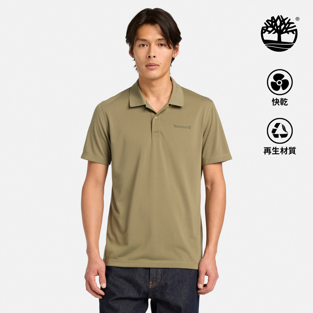 Timberland 男款灰綠色快乾短袖Polo衫｜A6AP3590