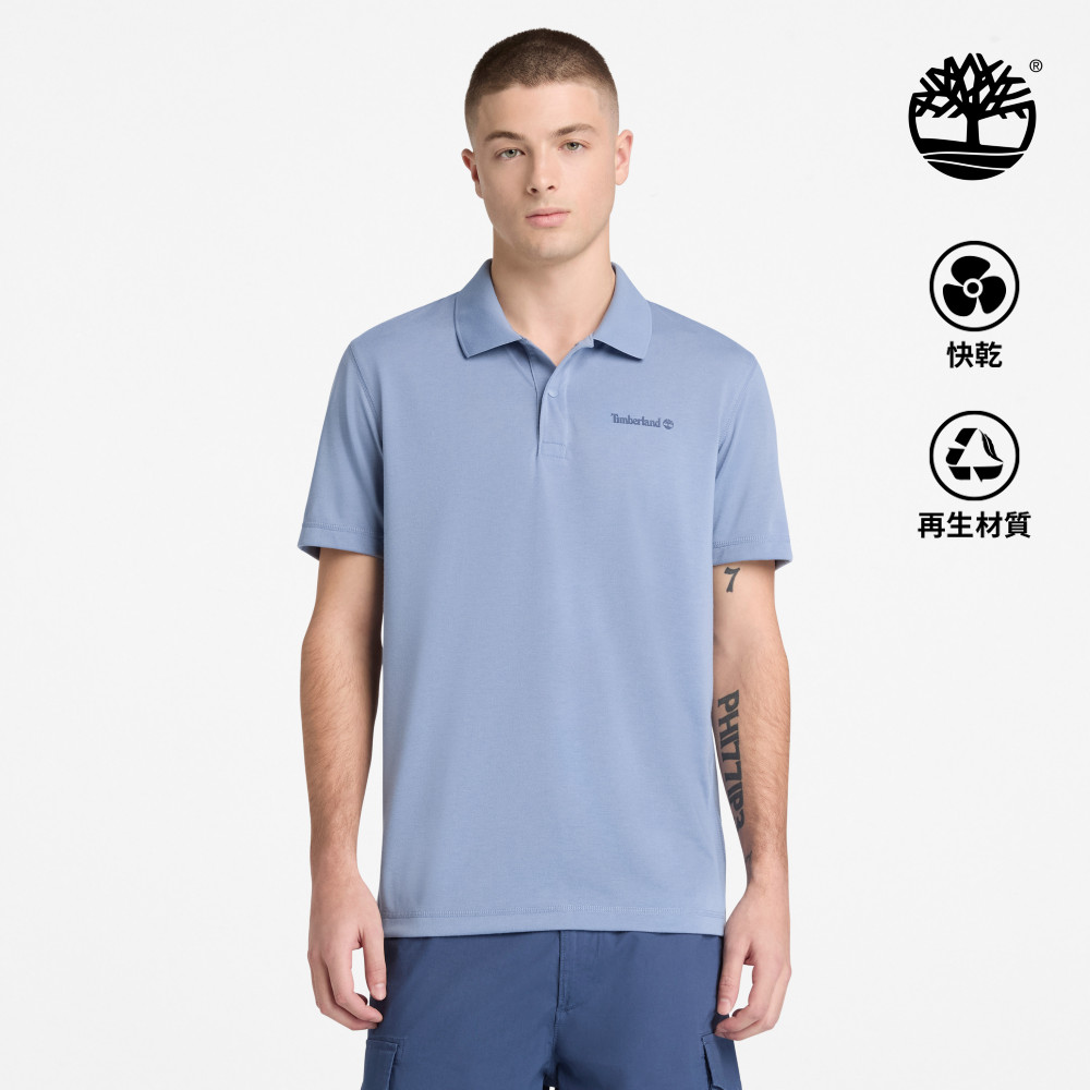 Timberland 男款灰藍色快乾短袖Polo衫｜A6AP3B88