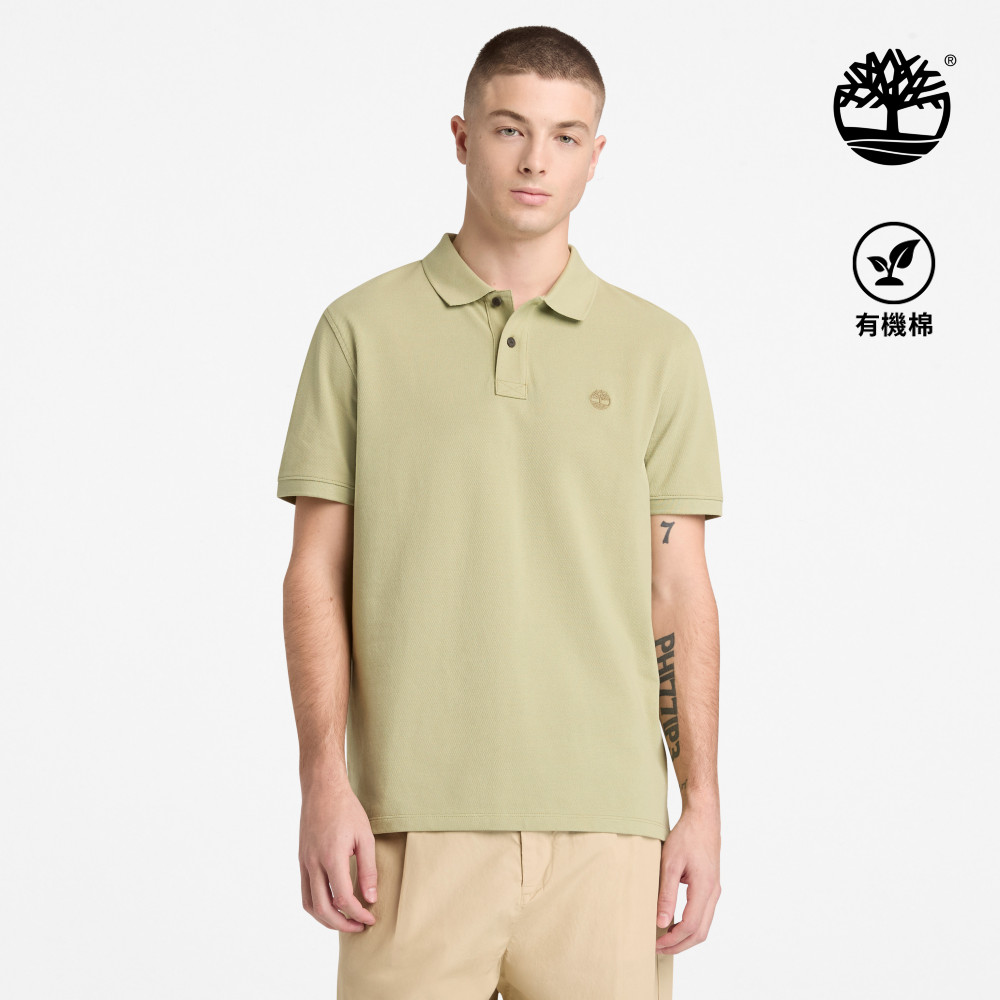 Timberland 男款灰綠色休閒短袖Polo衫|A6943BQ0