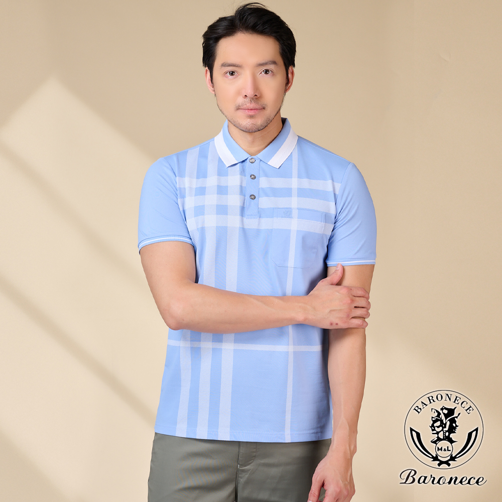 BARONECE 經典紳士格紋短袖POLO衫_藍(525575-08)