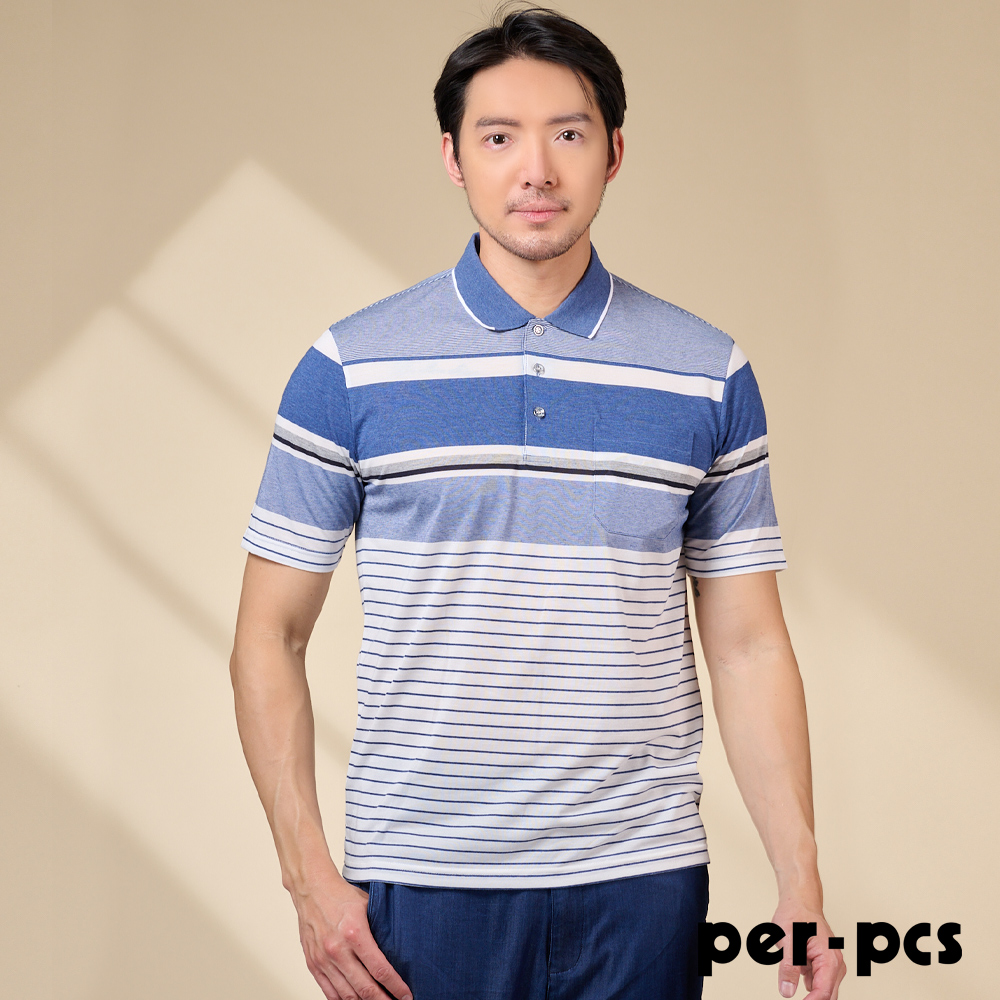 per-pcs 派彼士 層次線條完美搭配短袖POLO衫_藍(725502)