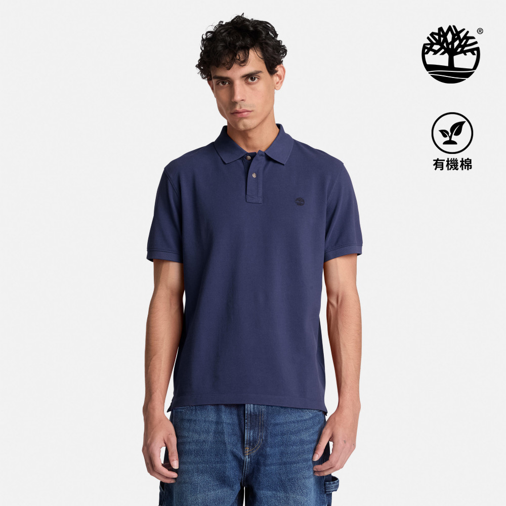 Timberland 男款海軍藍刺繡LOGO短袖Polo衫｜A5TR3AIH