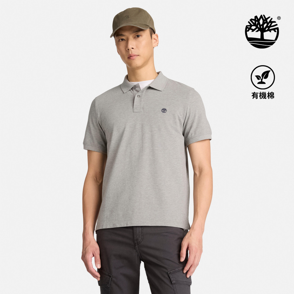 Timberland 男款灰色刺繡LOGO短袖Polo衫|A5TR3052