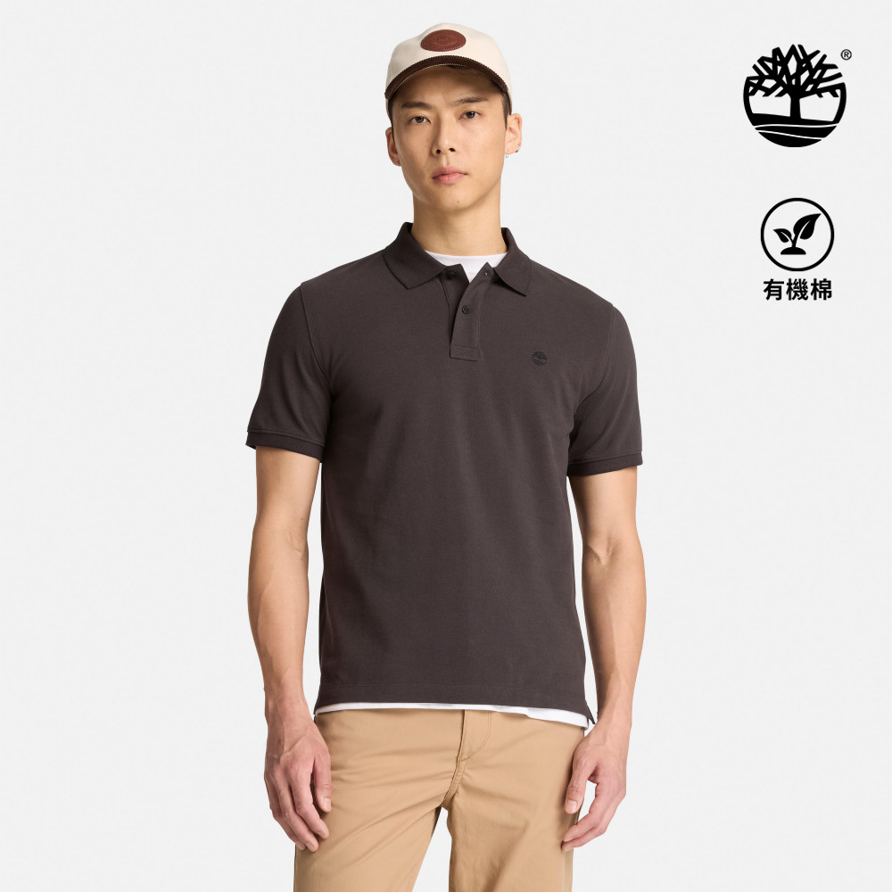 Timberland 男款灰黑色刺繡LOGO短袖Polo衫|A5TR3CN1