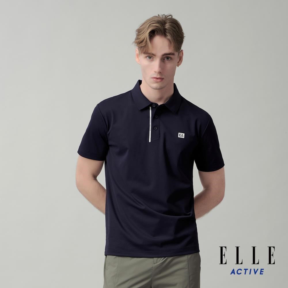 ELLE ACTIVE 男款 吸濕排汗胸前EA小標素色短袖POLO衫-深藍色 (EA26S1M1101-39)