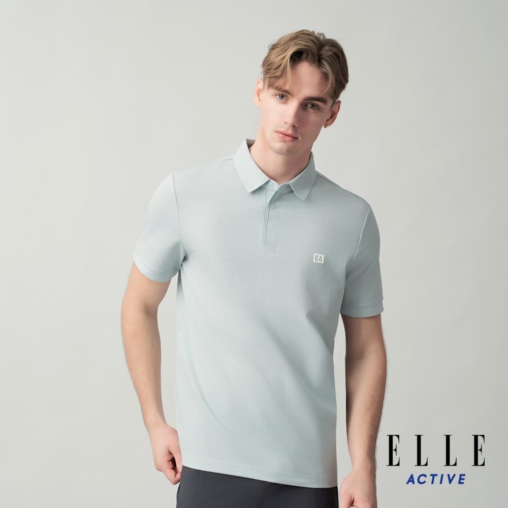 ELLE ACTIVE 男款 吸濕排汗胸前EA小標按扣素面短袖POLO衫-水藍色 (EA26S1M1102-31)