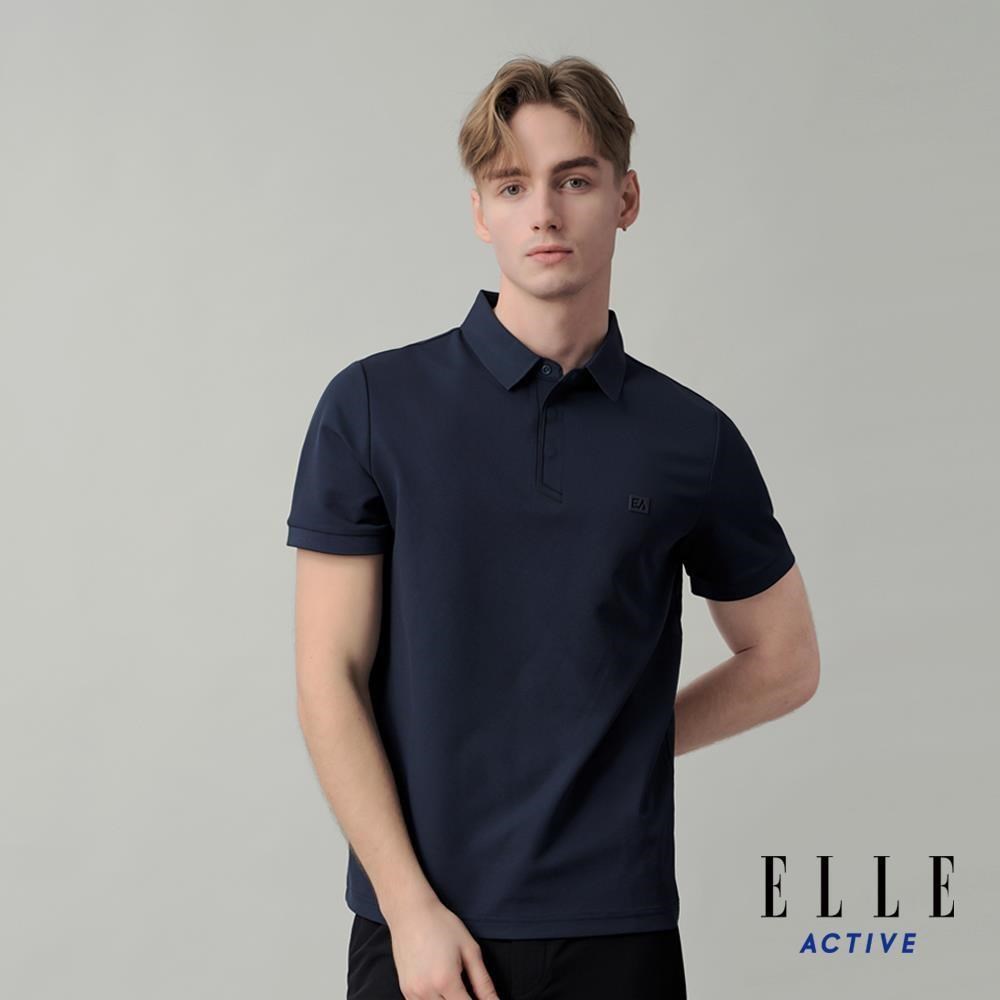 ELLE ACTIVE 男款 吸濕排汗胸前EA小標按扣素面短袖POLO衫-深藍色 (EA26S1M1102-39)